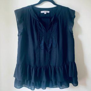 LOFT- Black Flutter Cap Sleeve Blouse- Size M